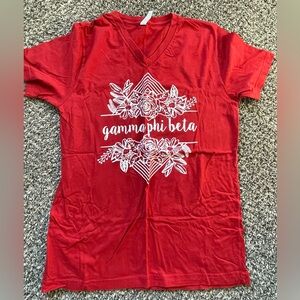 Gamma Phi Beta red jersey v-neck tee
